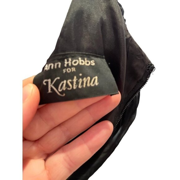 Ann Hobbs For Kastina Dress Womens Size 10 Satin Chiffon Bow Front V Neck Black - Picture 4 of 12